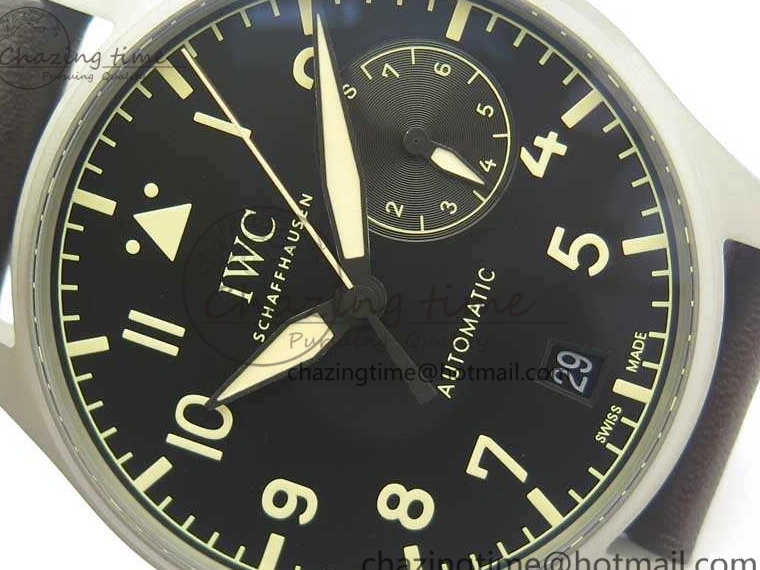 MIROTIME 0318 TimelessDesign Big Pilot IW510301 Satin-Polished SS YLF Best Edition Black Dial On Leather Strap A 7213